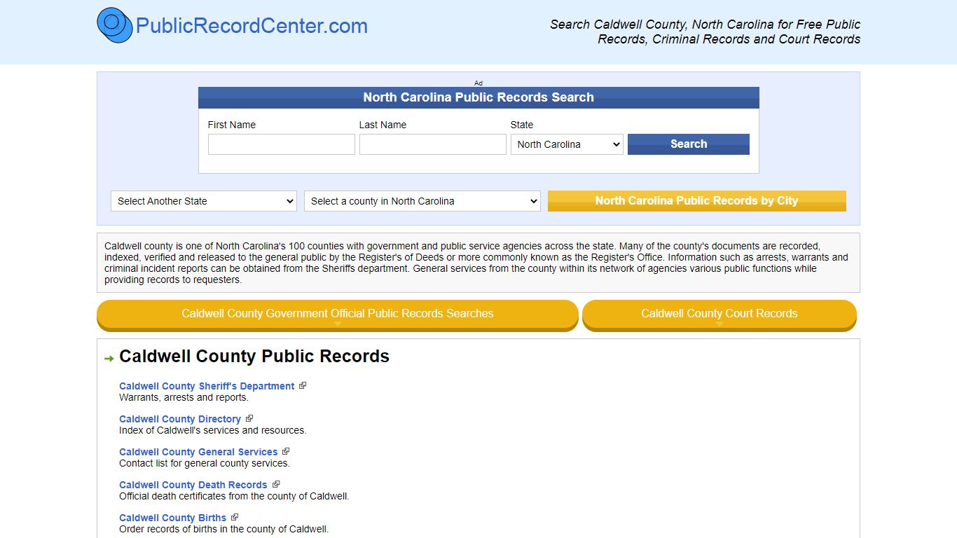 Caldwell County North Carolina Free Public Records - Court Records ...